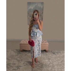 Blue and White Floral Peplum Dress